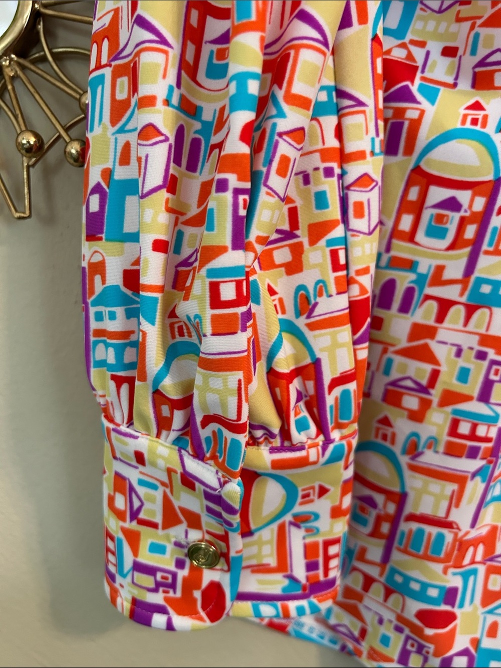 Jude Connally Santorini Village Print Long Sleeve Button Down Women’s Small Art - Picture 7 of 7